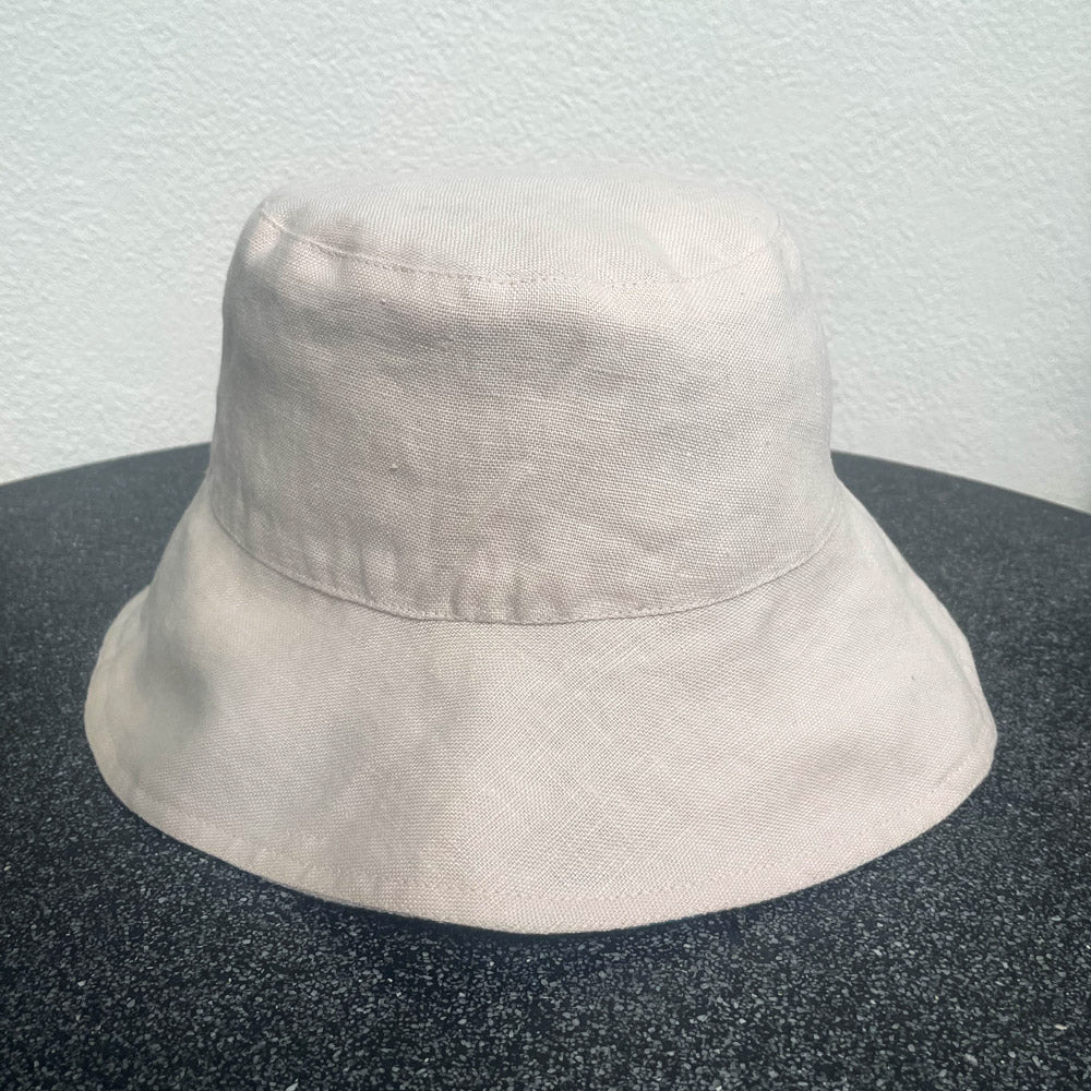 Reversible Linen Bucket Hat - Olive On Cream