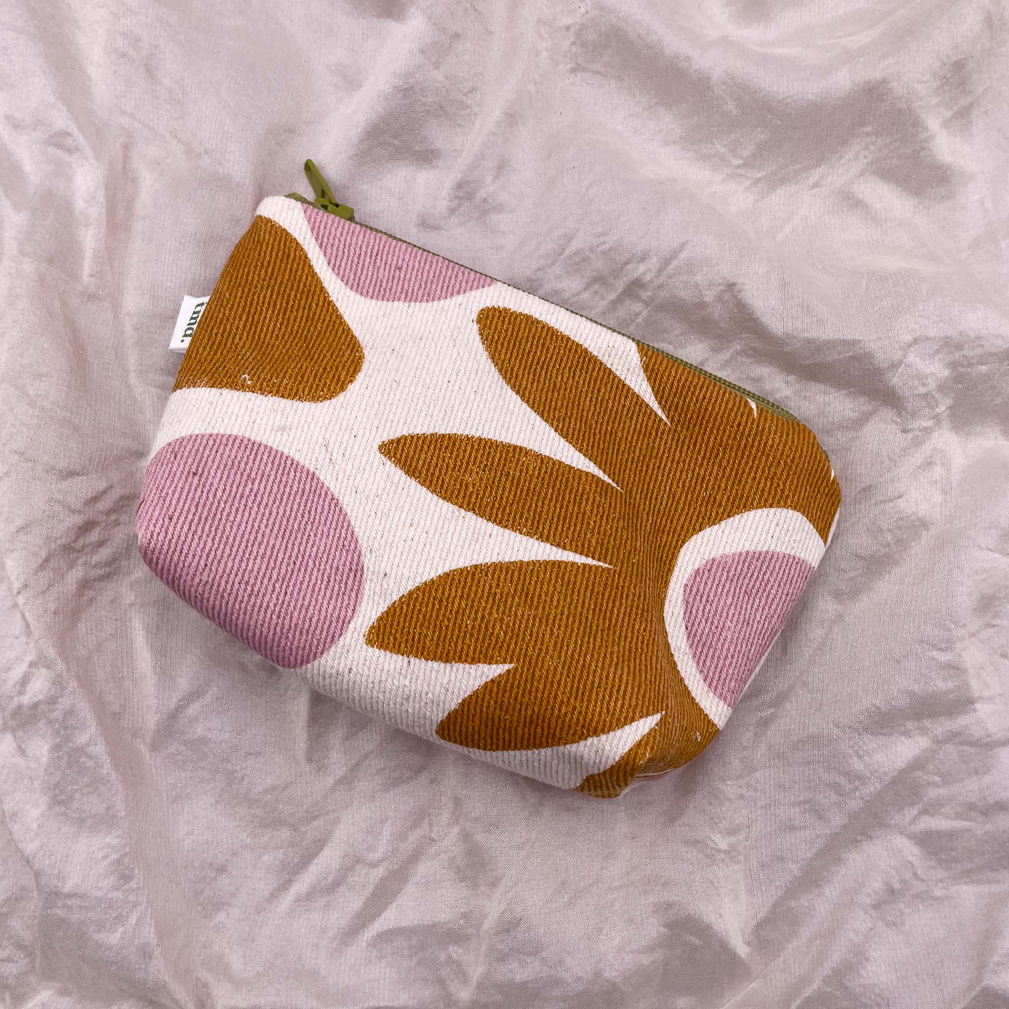 Little Bag - Abstract Floral in Dusty Pink and Ochre on Denim