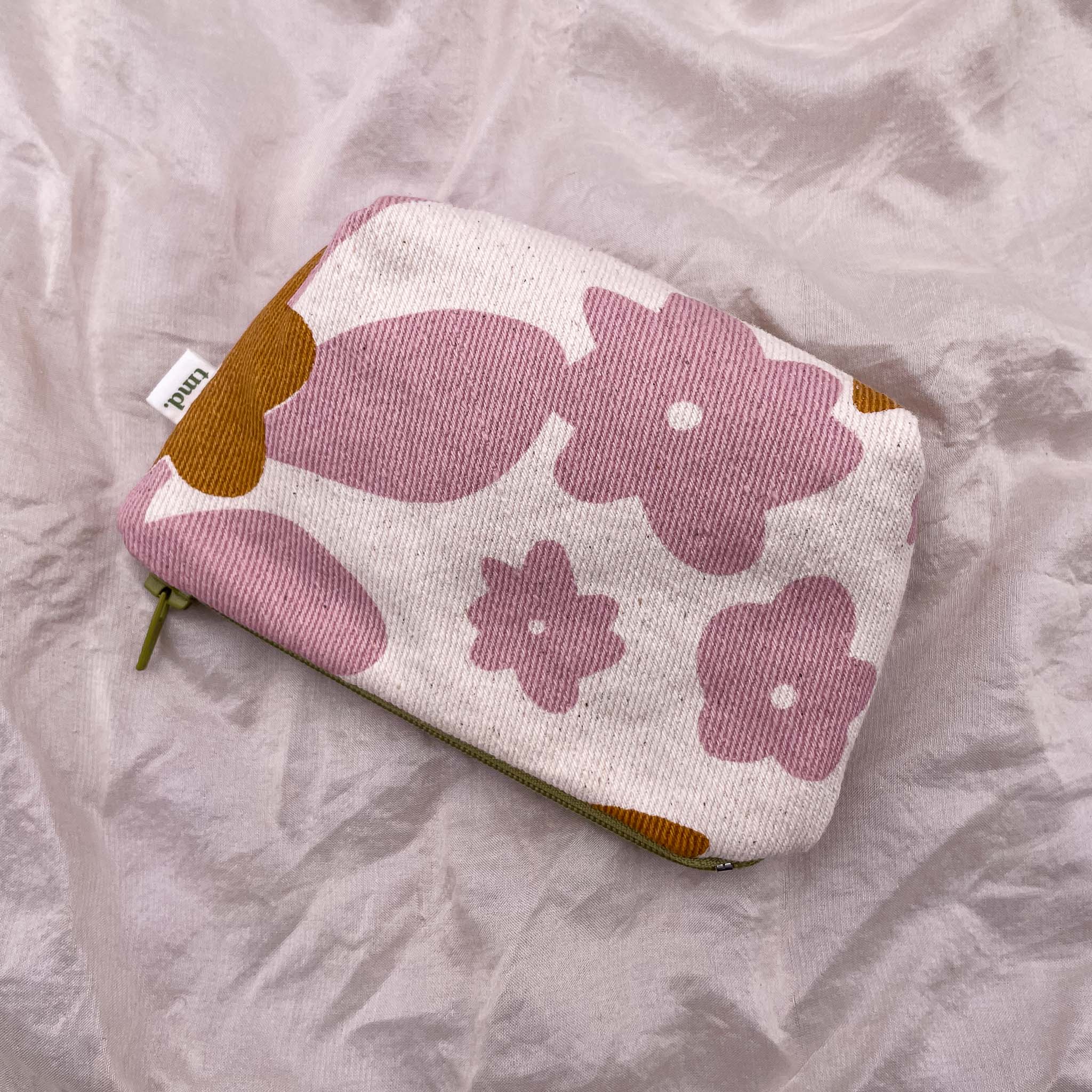 Little Bag - Abstract Floral in Dusty Pink and Ochre on Denim