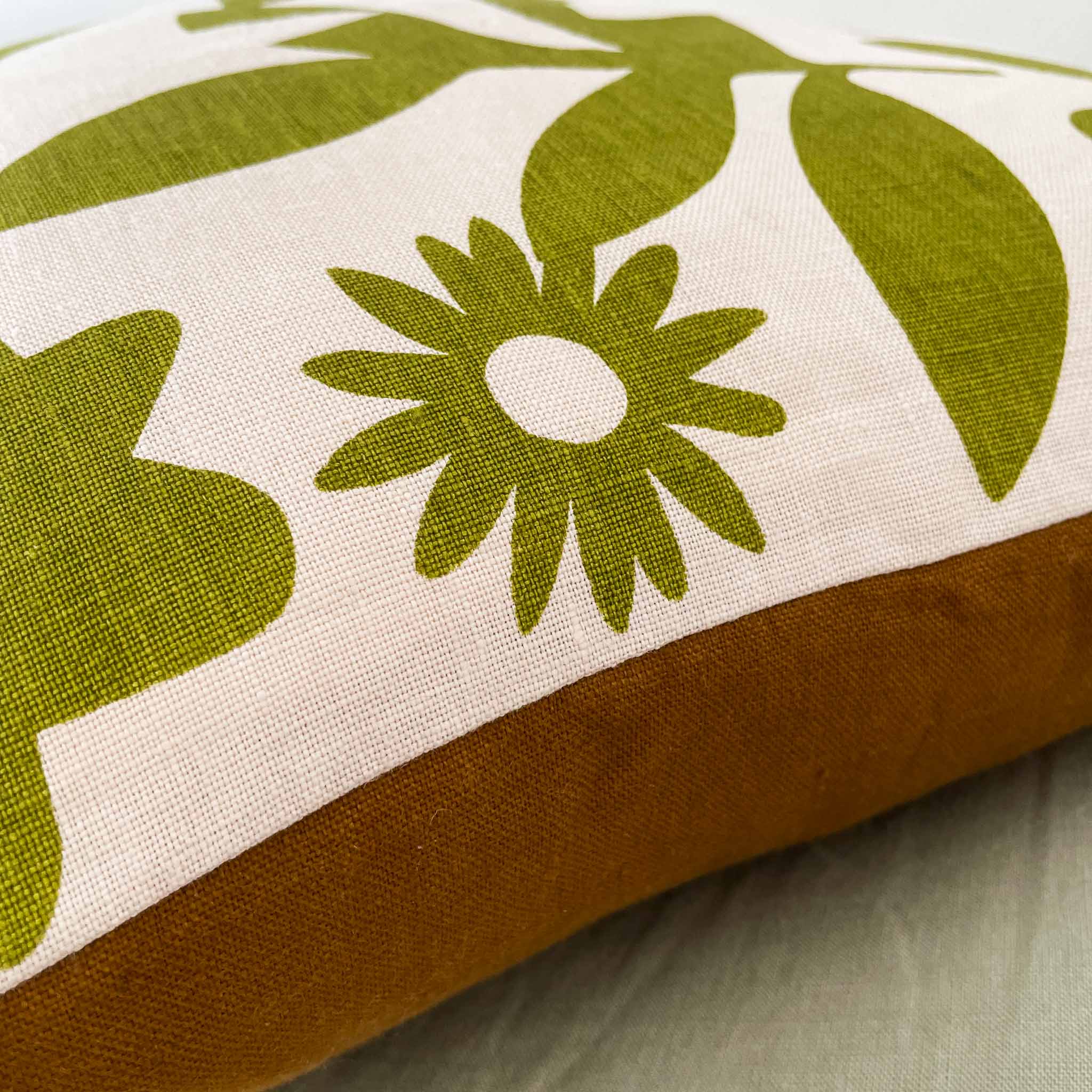 Cushion Cover - Abstract Floral In Olive On Vanilla