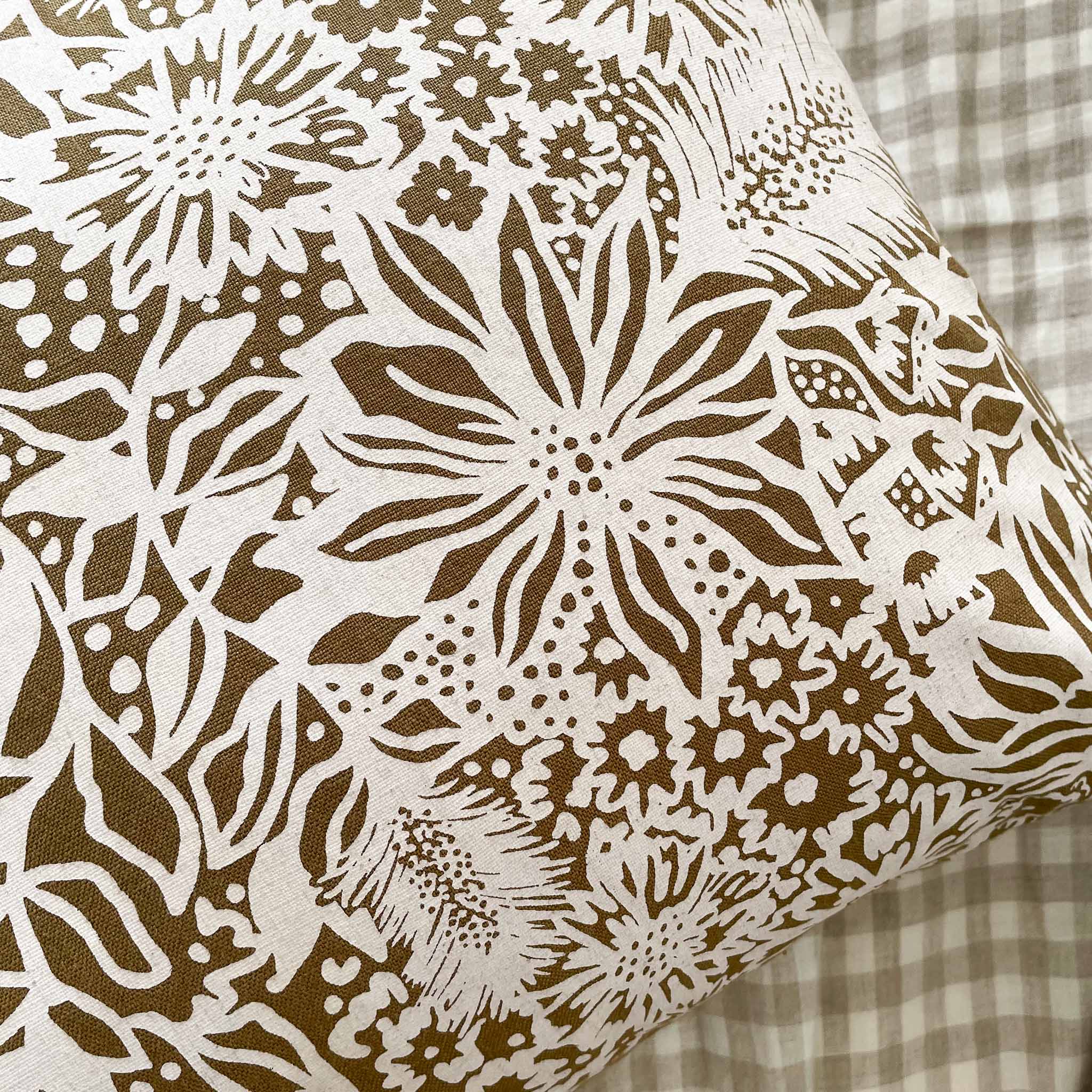 Cushion Cover - Flower Field in Vanilla On Ochre