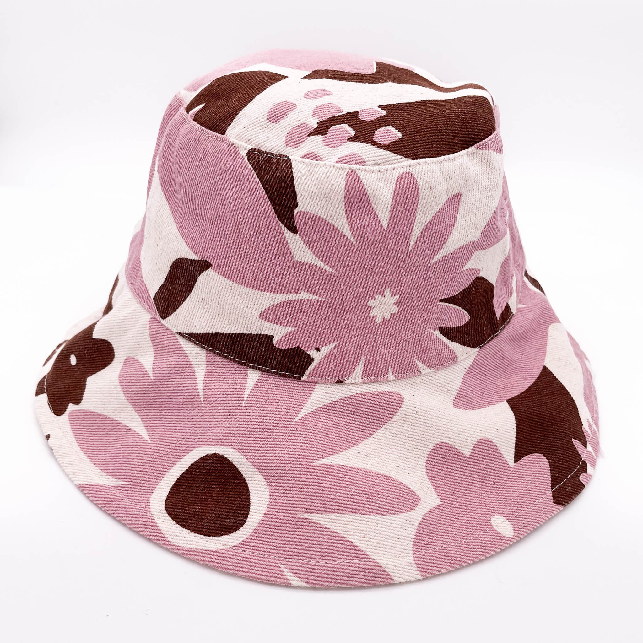 Reversible Denim Bucket Hat - Dusty Pink & Chocolate