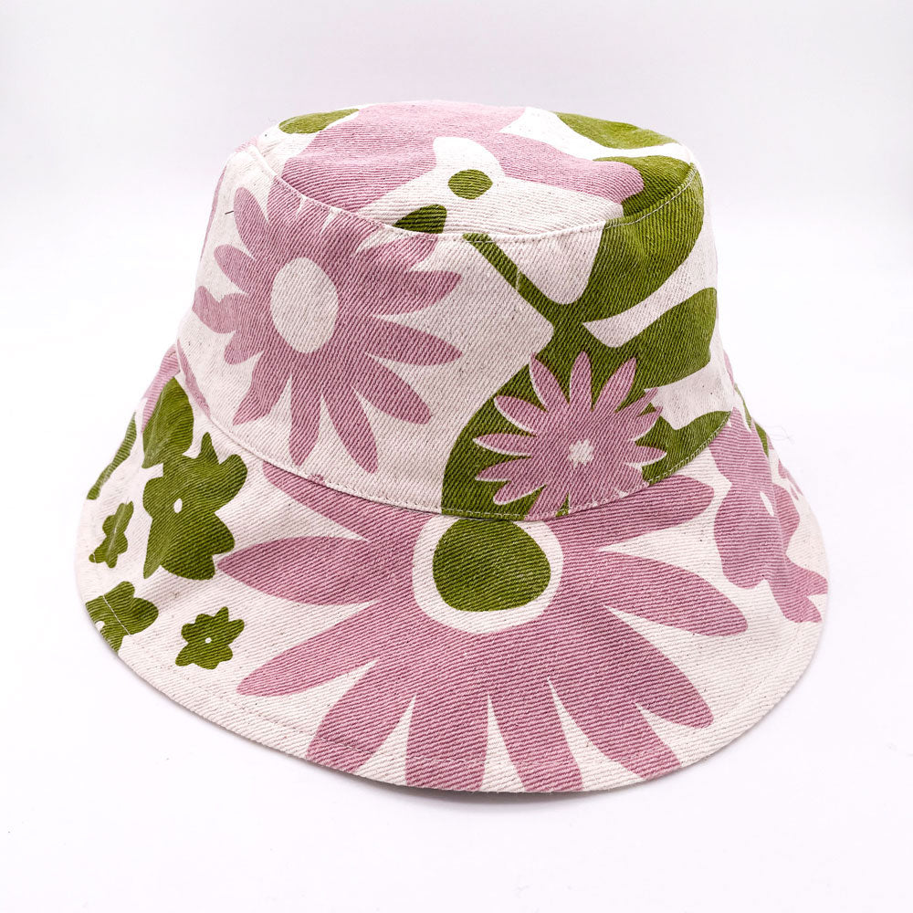 Reversible Denim Bucket Hat - Dusty Pink & Olive