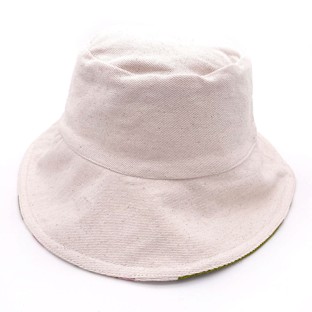 Reversible Denim Bucket Hat - Olive & Dusty Pink