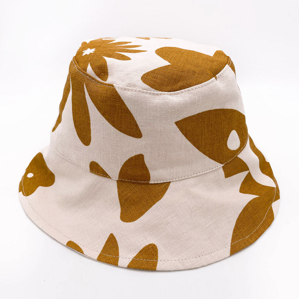 Reversible Linen Bucket Hat - Ochre On Vanilla