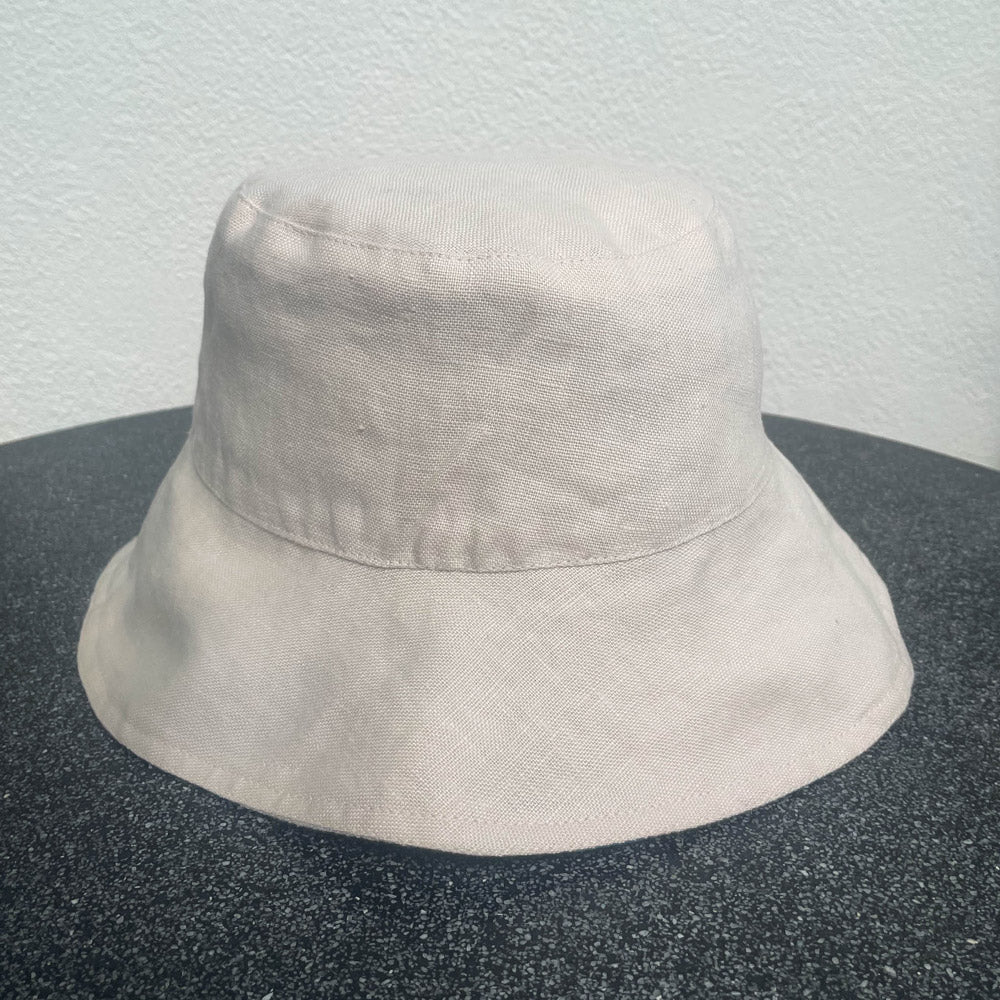 Reversible Linen Bucket Hat - Olive and Dusty Pink On Vanilla