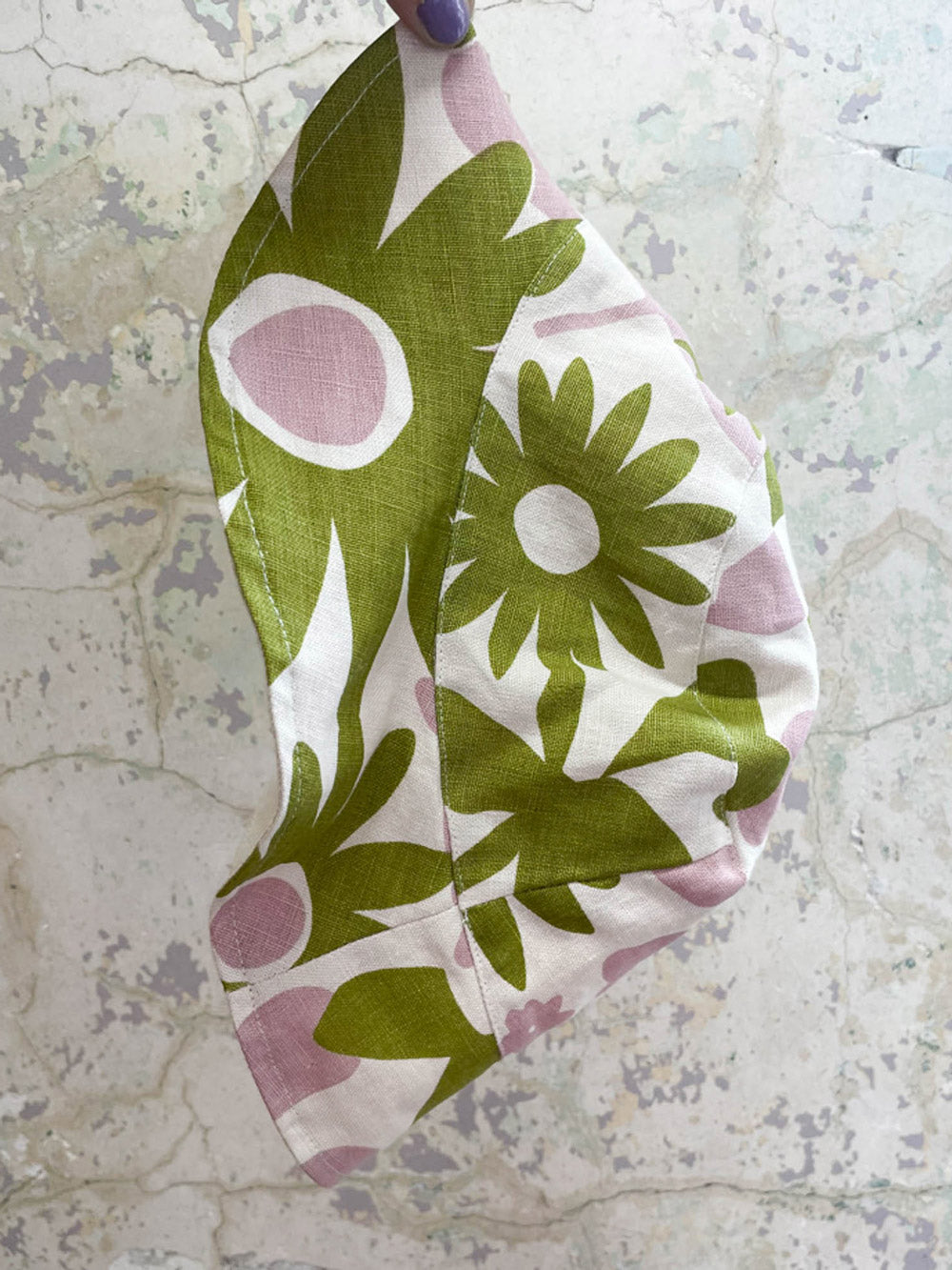 Reversible Linen Bucket Hat - Olive and Dusty Pink On Vanilla